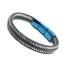 Blue Braided Leather w/ Stainless Steel Wire Bracelet